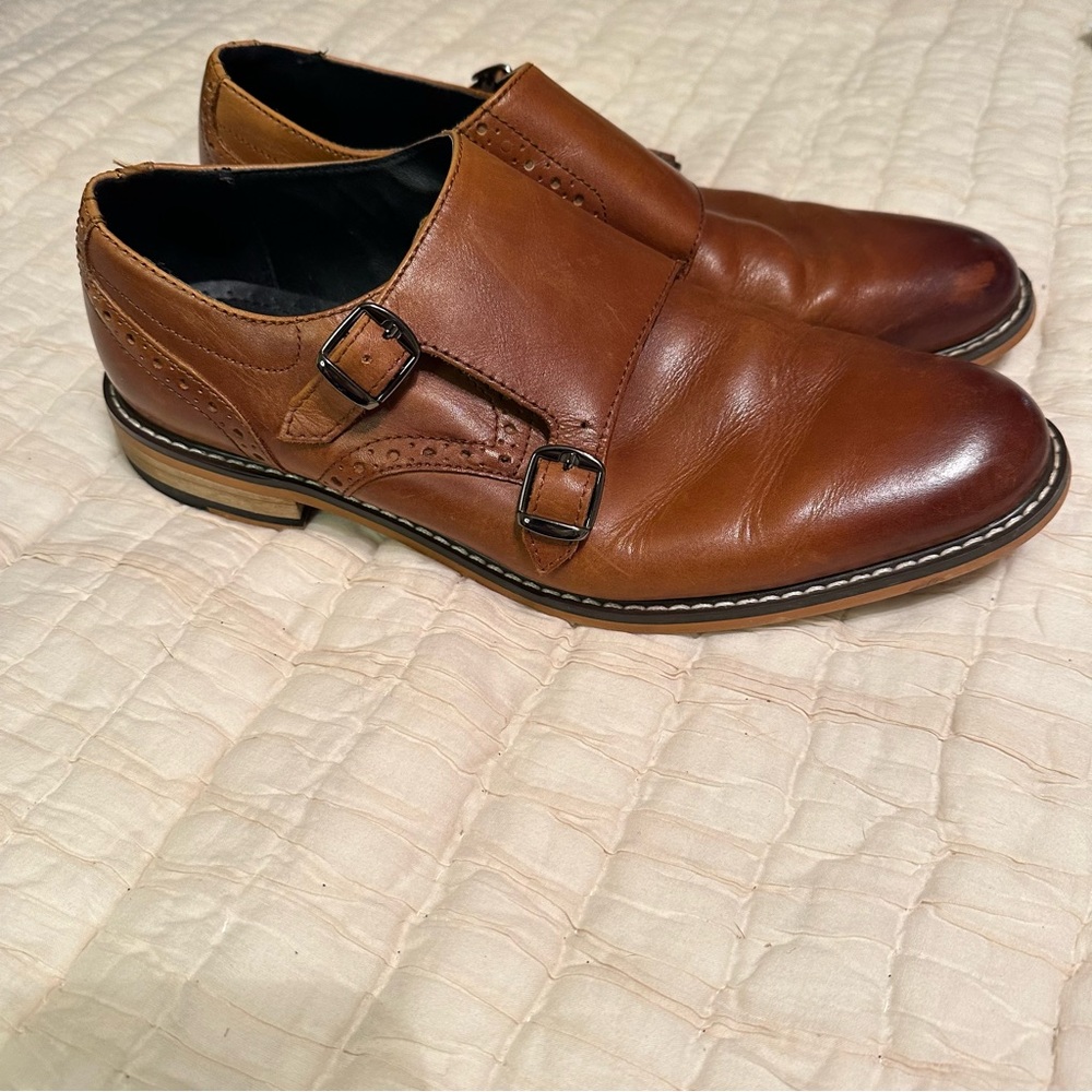 Bar III Men's 8.5 Jesse Leather Monk-Strap Oxfords Cognac Double Buckle Retro